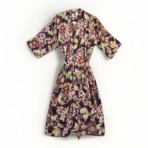 Vintage L.A. Intimates Purple Long Satin Robe Women Small Floral Paisley USA